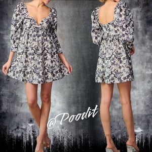 Ivory and black floral babydoll dress S M L